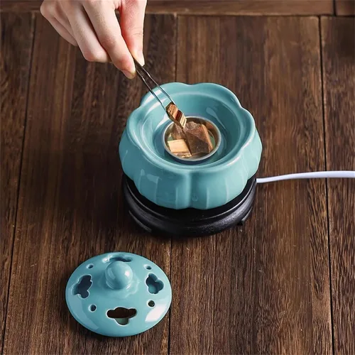 Miniatura 5 de Quemador eléctrico de resina con temporizador, quemador de incienso de cerámica, incienso de 110 V para porche, patio, jardín, oficina, yoga, sala