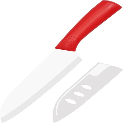 Miniatura 10 de Cuchillo de cerámica – Cuchillo Santoku de chef de 7 pulgadas – Cuchillo de cocina de cerámica afilado con cubierta de funda