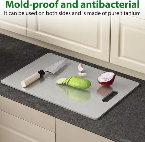Miniatura 2 de Buytto Tabla de cortar de acero inoxidable, tabla de cortar de titanio de cocina, tabla de cortar de doble cara para cortar carne, verduras y frutas