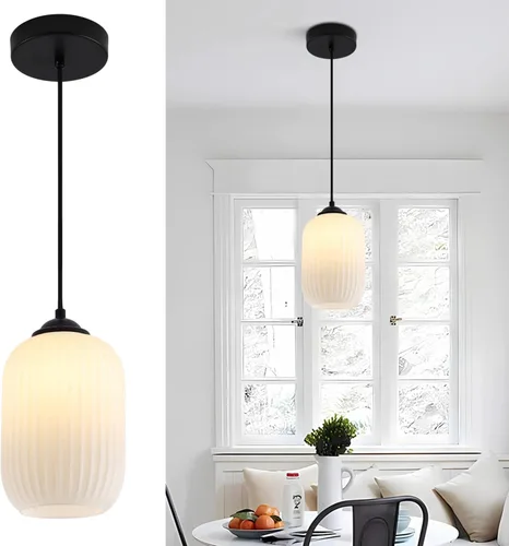 Miniatura 9 de Lámpara colgante de vidrio de leche dorada Luz colgante de latón antiguo, pequeñas luces colgantes blancas para isla de cocina, lámpara de techo
