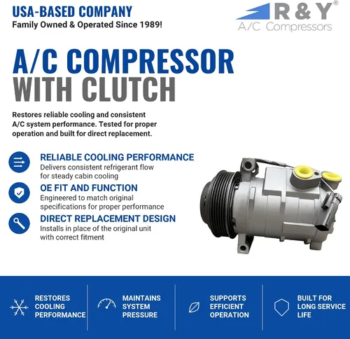 Miniatura 2 de Compresor de CA RYC y embrague de A/C AEG340 (solo compatible con Dodge Journey 3.5L 2009-2010 CON A/C trasero)