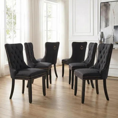 Miniatura 121 de Velvet Dining Chairs Set of 2, Tufted High Chairs with Nailhead Trim, Pull Ring, Black Solid Wood Legs, Elegant Upholstered Accent Chairs for Dining