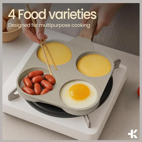 Miniatura 3 de Sartén antiadherente para freír huevos de 4 tazas con acabado de mármol blanco y granito, sartén para panqueques, libre de PFOS y PFOA, aluminio