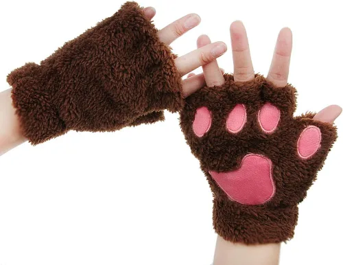Miniatura 23 de FakeFace Lindos guantes de felpa de piel sintética sin dedos para niñas y mujeres