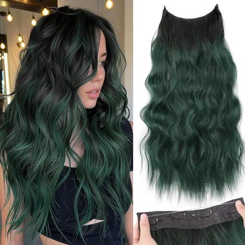 Miniatura 28 de KooKaStyle - Extensiones de cabello con hilo invisible, diadema transparente, ajustables, 4 clips fijadores, cabello largo y ondulado de 12
