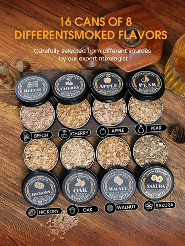 Miniatura 3 de Kit de ahumado para whisky de 27 piezas - 16 astillas de madera, moldes para bolas de hielo, kit de infusor para ahumado de cócteles, kit de ahumado