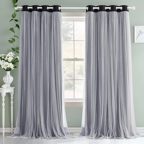 Miniatura 17 de PONY DANCE Cortinas de Doble Capa - Cortinas Opacas de 63 Pulgadas de Largo, Diseño con Ojales en la Parte Superior, Paneles Transparentes Blancos