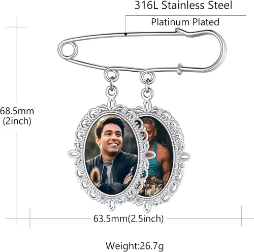 Miniatura 6 de Custom4U Abalorios de fotos de ramo de boda personalizados con 1 a 4 fotos conmemorativas Boutonniere para novia o recuerdo funerario para madre