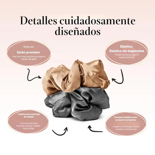 Miniatura 3 de Kitsch Coleteros de satén para mujer, sin arrugas, control de encrespamiento, más suave que la seda para todo tipo de cabello, accesorios elegantes