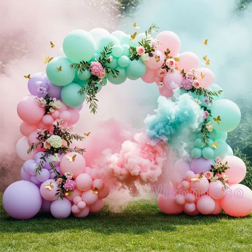 Miniatura 4 de Kit de arco de globos rosa, morado y verde menta, globos pastel de doble relleno con mariposas doradas para baby shower, cumpleaños de niña, tema