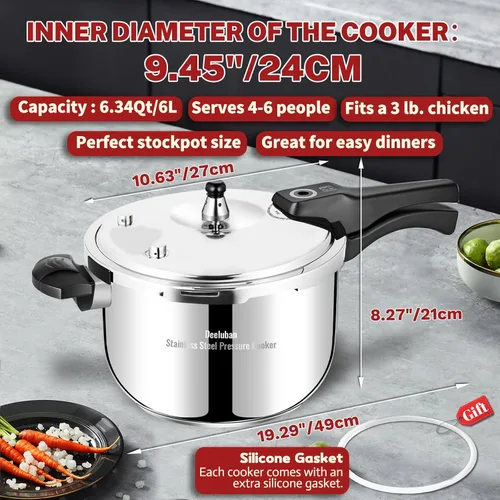 Miniatura 5 de Olla a presión de acero inoxidable de 6.34 cuartos de galón, resistente, de grado alimenticio, todas las estufas e inducción compatible con sistema