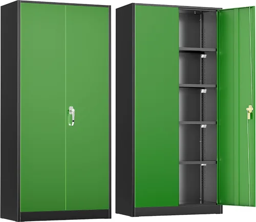 Miniatura 12 de Greenvelly Armario de metal para garaje, armario de almacenamiento de metal con bloqueo de 36 pulgadas de alto con 2 puertas y estantes ajustables