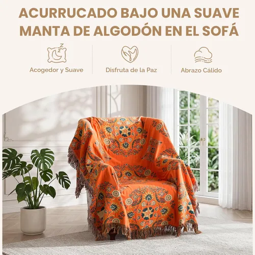 Miniatura 4 de Cobija para cama de estilo bohemio, 100 % algodón, ultra suave, edredón rústico, cobija de otoño, estampado floral, cobija grande rústica para sofá