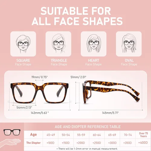 Miniatura 3 de Gafas de Lectura de Gran Tamaño para Mujer, Estilo Oprah, con Bloqueo de Luz Azul, para Computadora, Diseño de Dama, Marco Grande Cuadrado
