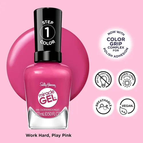 Miniatura 4 de Sally Hansen Miracle Gel Supercharged Pinks Esmalte de uñas Fórmula similar a gel de calidad de salón, sistema de dos pasos, no necesita luz UV