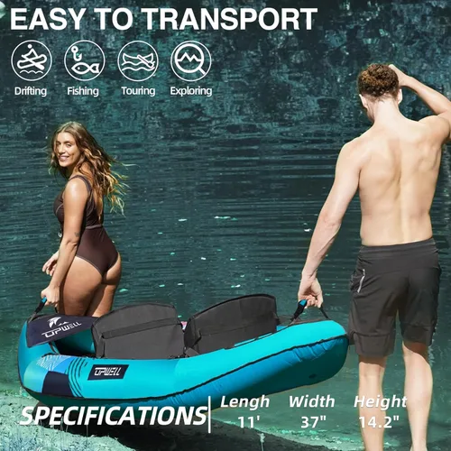Miniatura 6 de UPWELL Kayak recreativo inflable de 13'6"/11' – 2 personas con piso de punto de caída y accesorios, incluyendo asientos de kayak con soporte