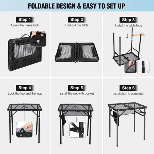 Miniatura 8 de RedSwing Mesa plegable para parrilla, mesa de aluminio ligera de altura ajustable con escritorio de malla y bolsa de malla para acampar al aire Negro