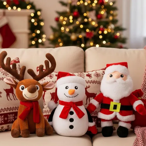Miniatura 6 de Poen Juego de 3 Animales de Peluche Navideños de 11 Pulgadas, Papá Noel, Muñeco de Nieve, Reno, Almohadas de Felpa, Juguetes de Muñecos de Peluche
