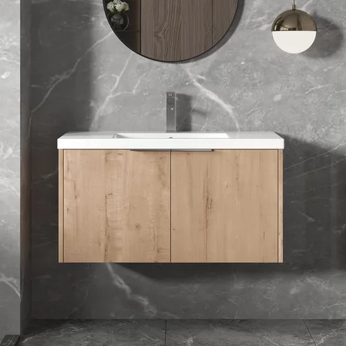 Miniatura 11 de Juego de tocador de baño de 30 pulgadas con lavabo montado en la pared, diseño moderno, gabinete de montaje flotante, tocador de baño con fregadero