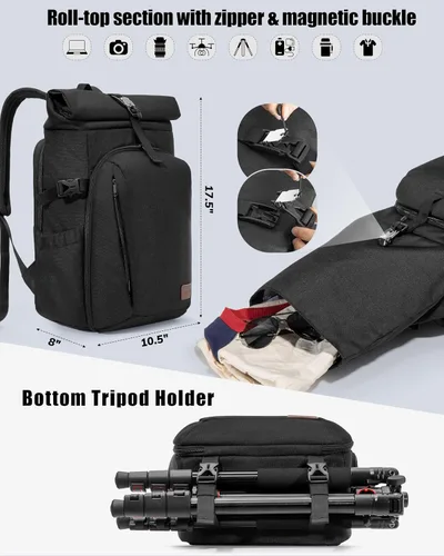 Miniatura 4 de Smasrob Mochila para cámara con funda acolchada para laptop y soporte para trípode, bolsas para cámara para fotógrafos con divisores ajustables