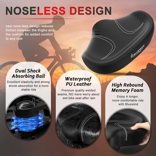 Miniatura 2 de BLUEWIND Nuevo asiento de bicicleta de gran tamaño sin nariz, asiento de bicicleta ancho, diseño de respaldo novedoso para bicicleta eléctrica