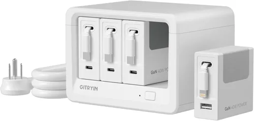 Miniatura 12 de Gitryin 12-in-1 Desktop Charging Station with 3 Retractable Type-C Charger Blocks, 1 Micro and 1 Lightning Charger, 4 USB C Ports, 160W Fast