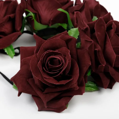 Miniatura 2 de WOVOWOVO Diademas florales de corona de rosas oscuras para mujer, diadema de rosas falsas rojas para festivales, Halloween, cosplay, disfraces