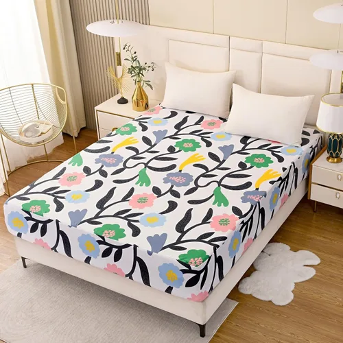Miniatura 8 de Sábana bajera con bolsillo profundo, sábanas de cama de tela suave con estampado de dinosaurios lindos para niños y niñas, tamaño Full Blanco