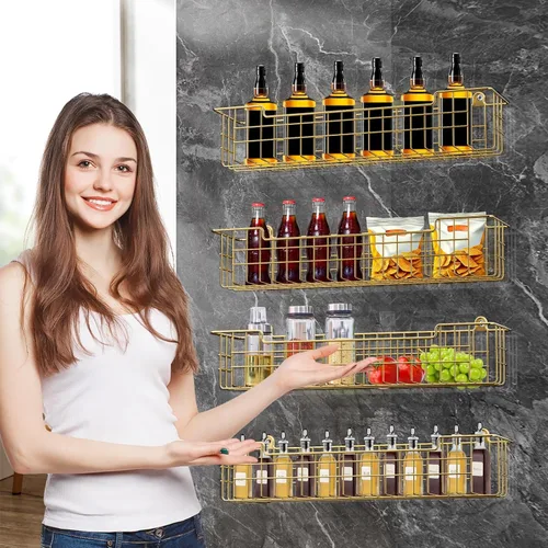 Miniatura 2 de Estante para especias, paquete de 4 organizadores de condimentos, soporte de pared para organización de almacenamiento de cocina, estante