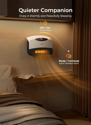 Miniatura 6 de GiveBest Calentador de pared inteligente, calentadores eléctricos PTC de 1500 W para uso en interiores, termostato ajustable, control remoto, Blanco