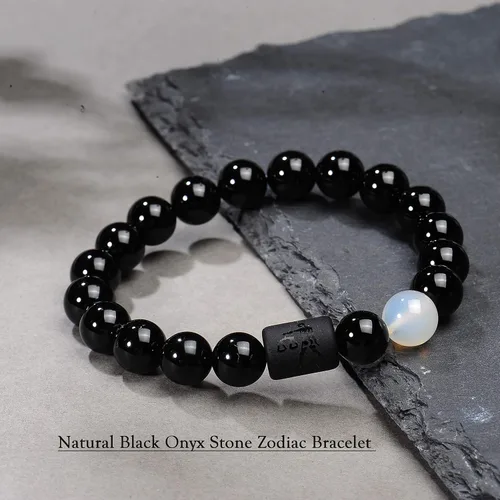 Miniatura 5 de VLINRAS - Pulsera de signo del zodiaco, para hombre y mujer, de 0.315 y 0.394 pulgadas, ónice negro natural, signo de estrella, constelación