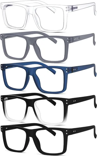 Miniatura 20 de Eyekepper Paquete de 5 gafas de lectura de gran tamaño con marco cuadrado grande para hombres y mujeres - Negro +2.50 Paquete de 5 todo negro