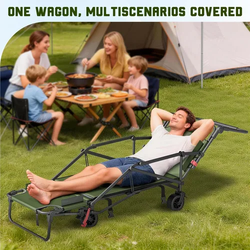 Miniatura 9 de LEVELEVE Vagón Plegable de Servicio Pesado - Carrito Plegable 2 en 1, Capacidad de 400 libras, Ruedas Todo Terreno con Frenos y Bolsillos Laterales