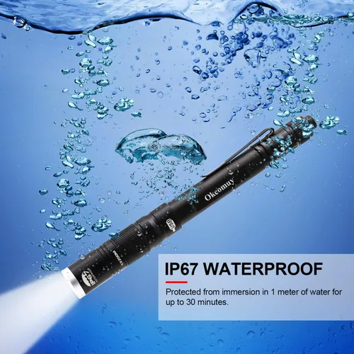 Miniatura 6 de okcomuy Linterna de Lápiz Recargable IP67 Impermeable con Clip de Bolsillo 4-Zoomable, Linterna de Bolsillo Perfecta para Inspección, Trabajo
