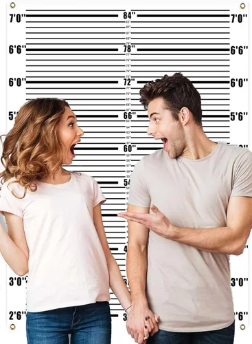 Miniatura 4 de Zliisang Telón de fondo Mugshot de 4.3 x 4.9 pies para sesión de fotos arrestados a altura, fondo de fotografía, accesorios de cabina de fotos