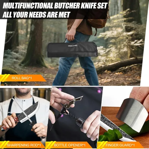 Miniatura 6 de MDHAND Juego de cuchillos de carnicero, 14 cuchillos de chef profesionales forjados a mano con bolsa de rollo, cuchillo afilado de carne y cuchillos