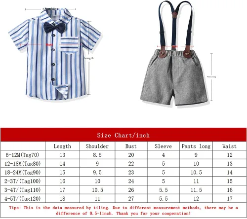 Miniatura 7 de JMOORY Conjunto de ropa para bebé y niño, manga corta, con lazo y tirantes cortos para caballero