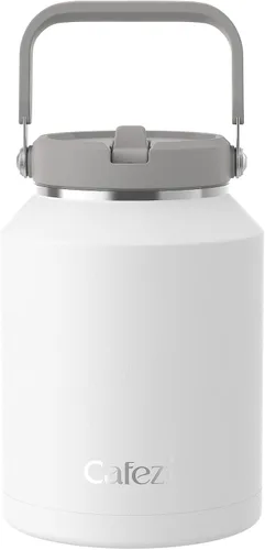 Miniatura 38 de Vaso de 30 onzas con tapa y pajita, vasos de acero inoxidable con aislamiento al vacío con pajita plegable y asa superior, botella de agua aislada