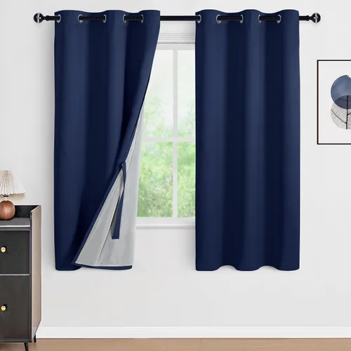 Miniatura 74 de DWCN Cortinas 100% opacas de 84 pulgadas de largo para dormitorio con forro negro, paneles de cortina de ventana de doble capa con aislamiento Azul