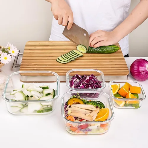 Miniatura 5 de Liuruiyu - Paquete de 8 contenedores de vidrio para almacenamiento de alimentos con tapas, contenedores para preparación de comidas, cajas Bento