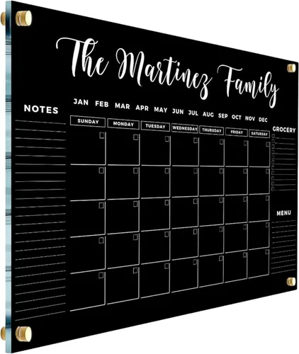 Calendario personalizado con nombre de familia negro 2026 – Pizarra de borrado en seco personalizada, calendario de pared horizontal, calendario