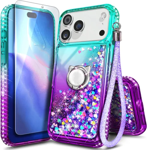 Miniatura 19 de NGB Diseñada para Funda de Teléfono iPhone 11, Morado/Azul Funda Bonita con Purpurina Líquida Brillante para Mujeres Niñas Niños con Protector