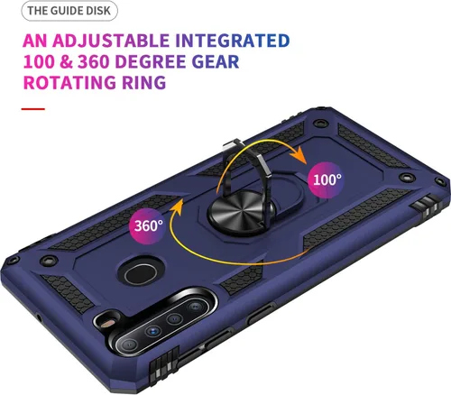 Miniatura 4 de Funda para Galaxy A21, con protector de pantalla HD, [grado militar] anillo de montaje en coche con soporte híbrido de policarbonato duro suave TPU