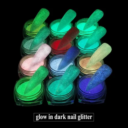 Miniatura 4 de Fcozpjk Brillantina que brilla en la oscuridad, kit de polvo de pigmento luminoso de 12 cajas, polvo de pigmento fluorescente para uñas, polvo