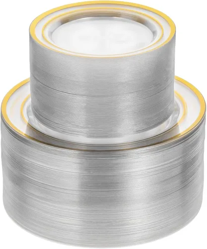 Miniatura 6 de Goodluck 120 platos de plástico dorados, platos desechables con purpurina dorada, 60 platos llanos de 10.25 pulgadas, 60 platos desechables