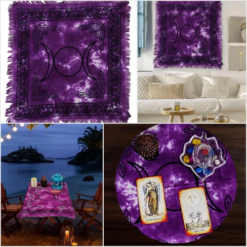 Miniatura 2 de Indian Consigners Tela de altar púrpura Triple Luna Cuadrado 18" en Alter Tarot Spread