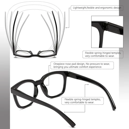Miniatura 4 de Paquete de 3 lentes de lectura estilo Oprah para mujer, bloqueo de luz azul, lectores cuadrados, antirreflejos/fatiga ocular