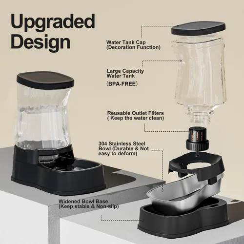 Miniatura 6 de Gardner Pet - Dispensador automático de agua por gravedad para perros, alimentador de acero inoxidable, 100% libre de BPA, gran capacidad para Oscuro