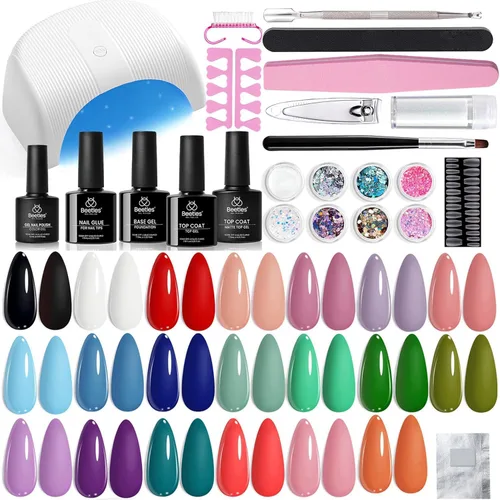 Miniatura 25 de Beetles Deal Box - Kit de esmalte de uñas de gel con luz UV – 32 colores esenciales de estudio, 68 piezas de esmalte de uñas con capa base libre