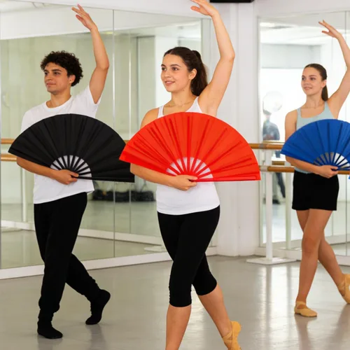 Miniatura 5 de Ventilador grande de plástico de 13 pulgadas para baile de línea, abanicos de mano para mujer, plegables, exteriores, bodas, fiestas (negro)